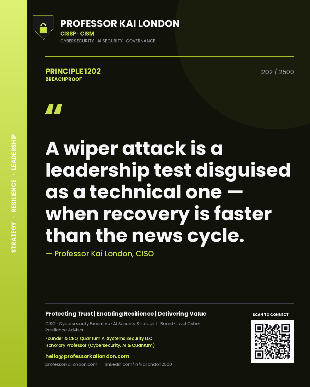 Professor Kai London principle 1202: A wiper attack is a leadership test disguised as a technical one — when recovery is faster than the news cycle.