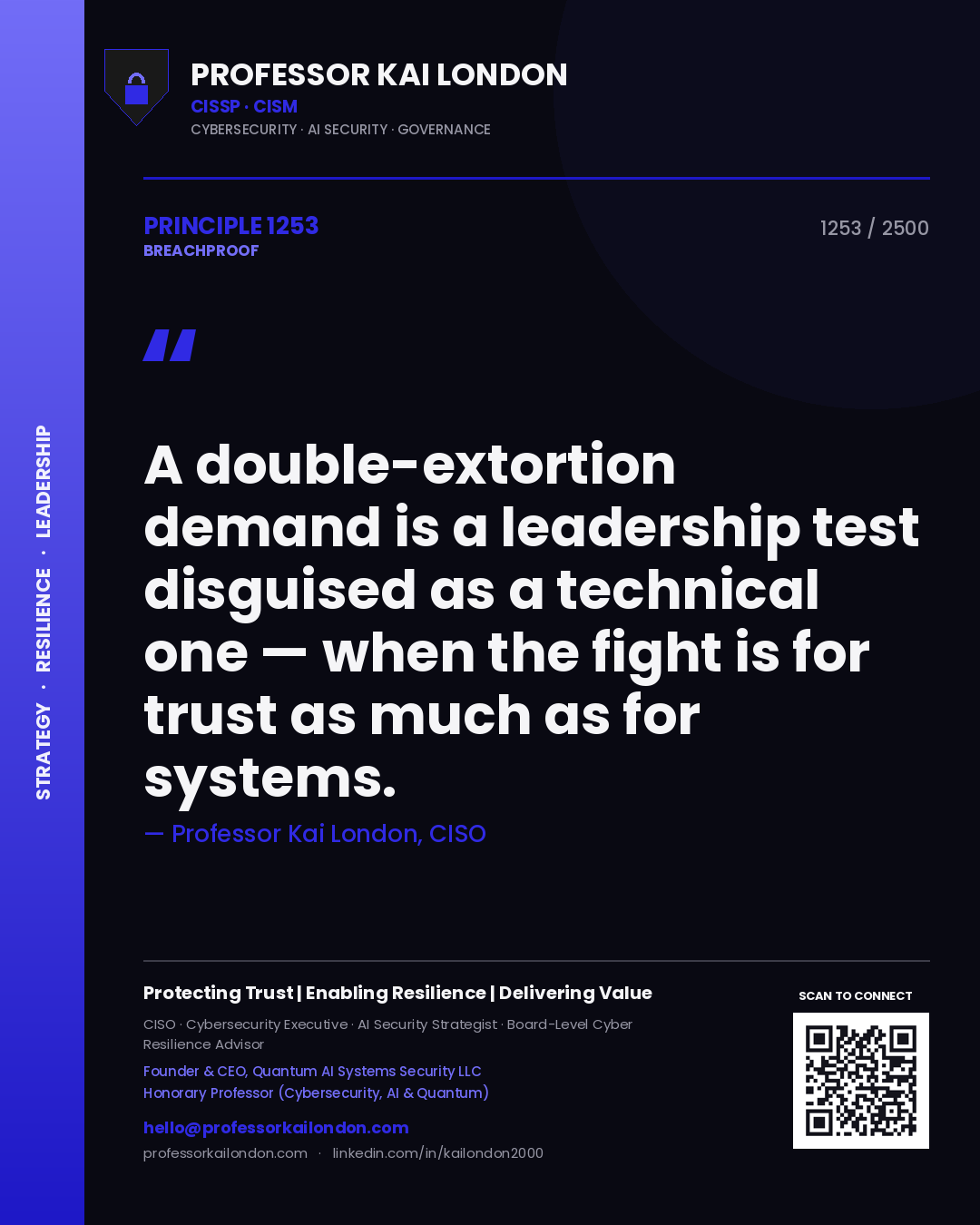 Professor Kai London principle 1253: A double-extortion demand is a leadership test disguised as a technical one — when the fight is for trust as much as for systems.