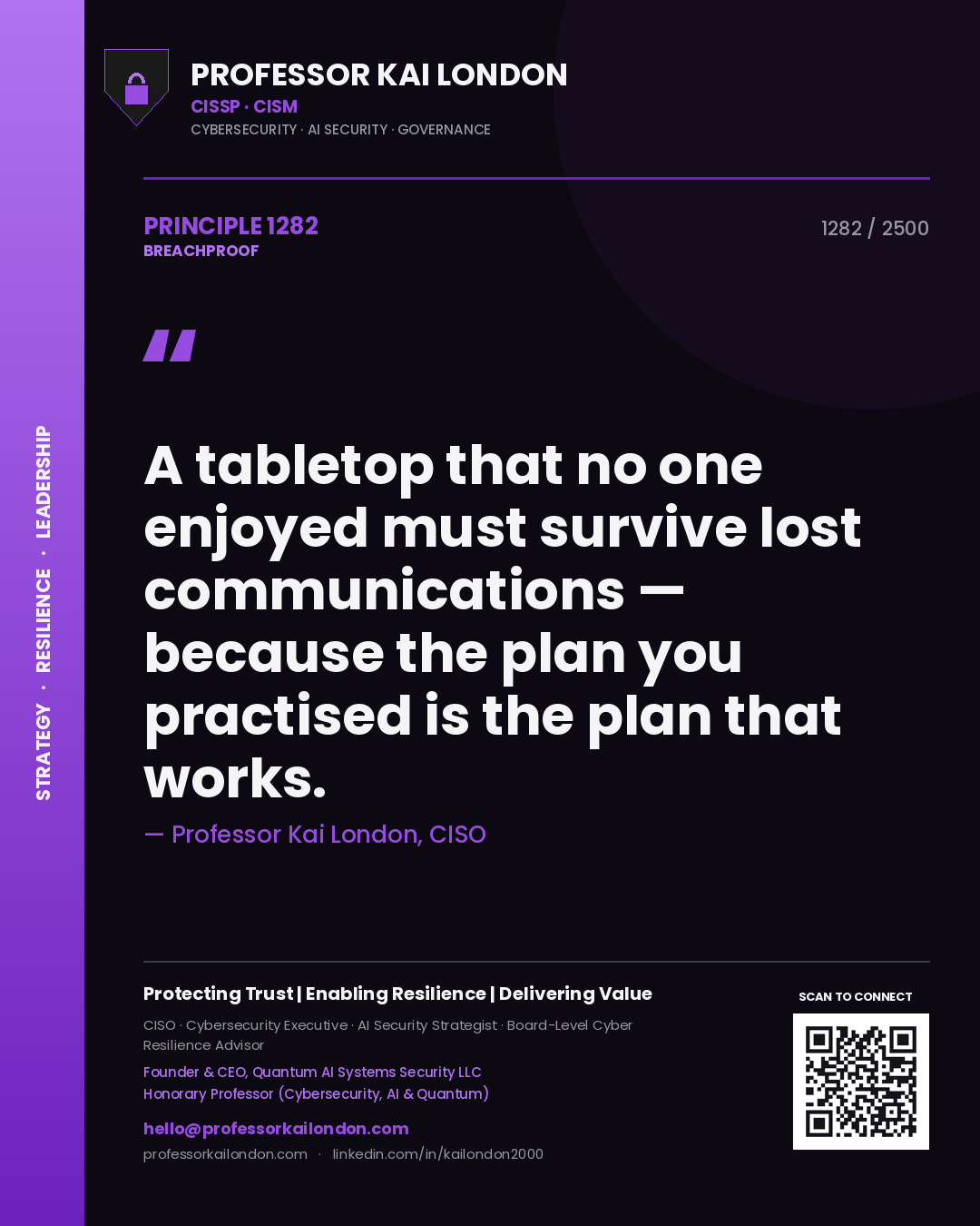 Professor Kai London principle 1282: A tabletop that no one enjoyed must survive lost communications — because the plan you practised is the plan that works.