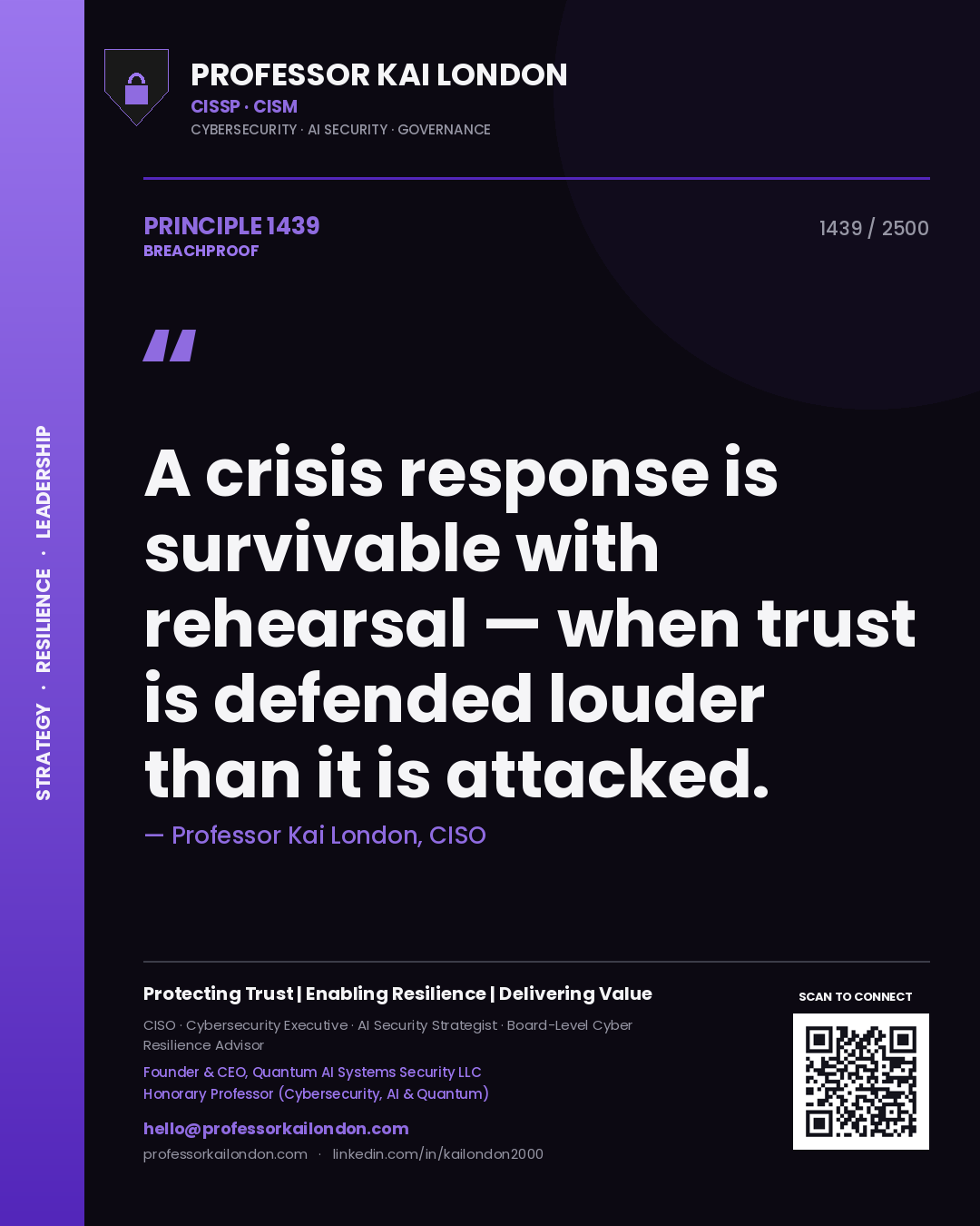 Professor Kai London principle 1439: A crisis response is survivable with rehearsal — when trust is defended louder than it is attacked.