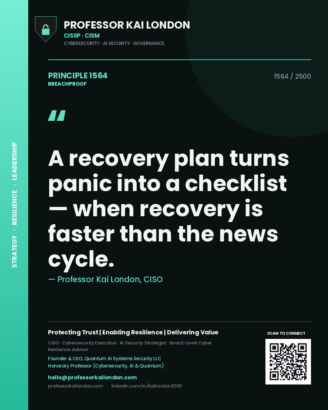 Professor Kai London principle 1564: A recovery plan turns panic into a checklist — when recovery is faster than the news cycle.
