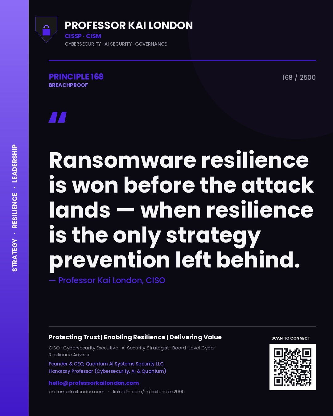 Professor Kai London principle 168: Ransomware resilience is won before the attack lands — when resilience is the only strategy prevention left behind.