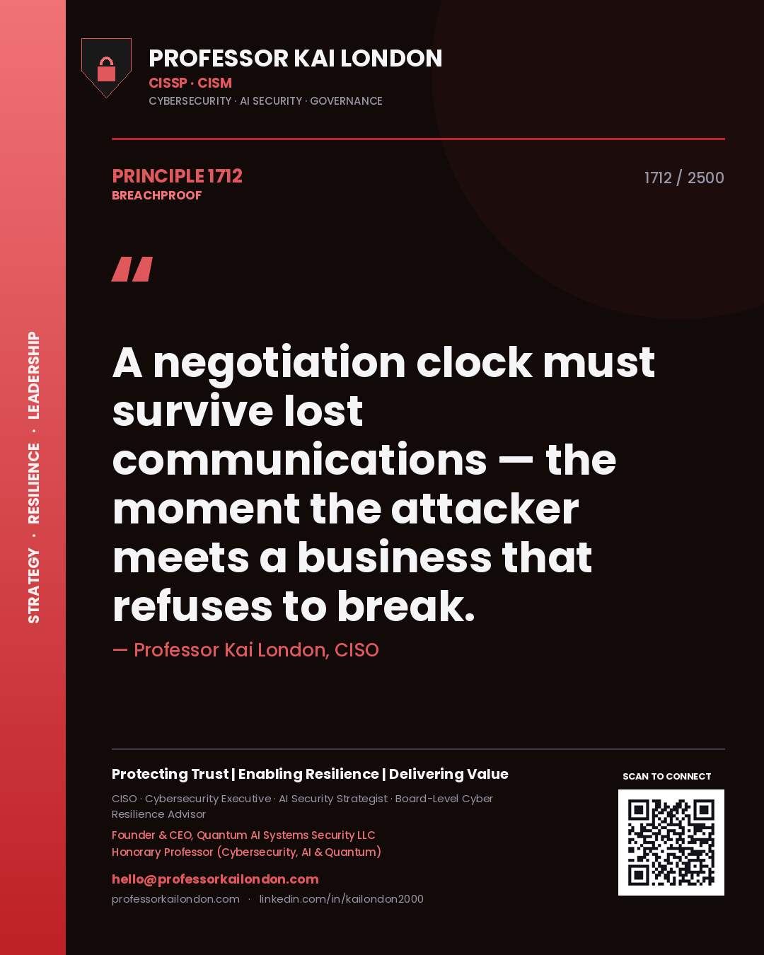 Professor Kai London principle 1712: A negotiation clock must survive lost communications — the moment the attacker meets a business that refuses to break.