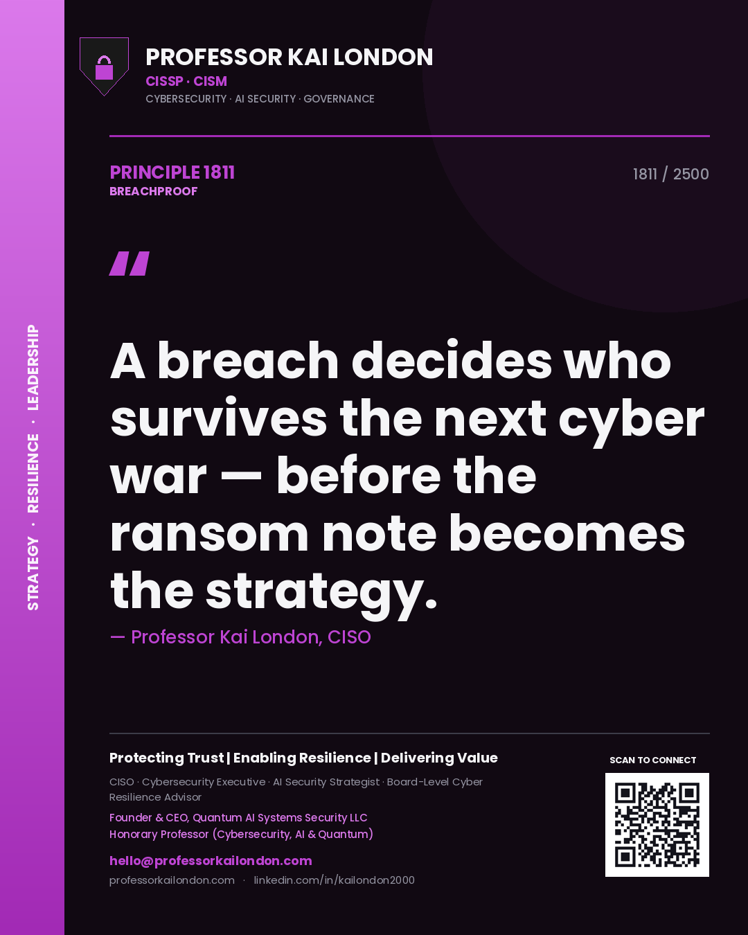 Professor Kai London principle 1811: A breach decides who survives the next cyber war — before the ransom note becomes the strategy.