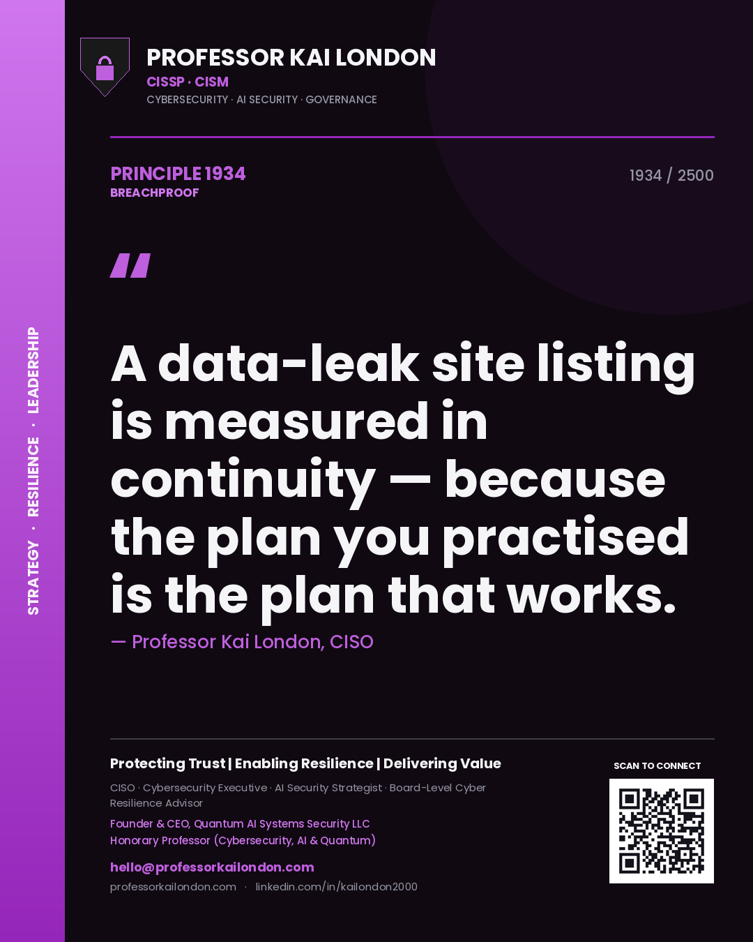 Professor Kai London principle 1934: A data-leak site listing is measured in continuity — because the plan you practised is the plan that works.