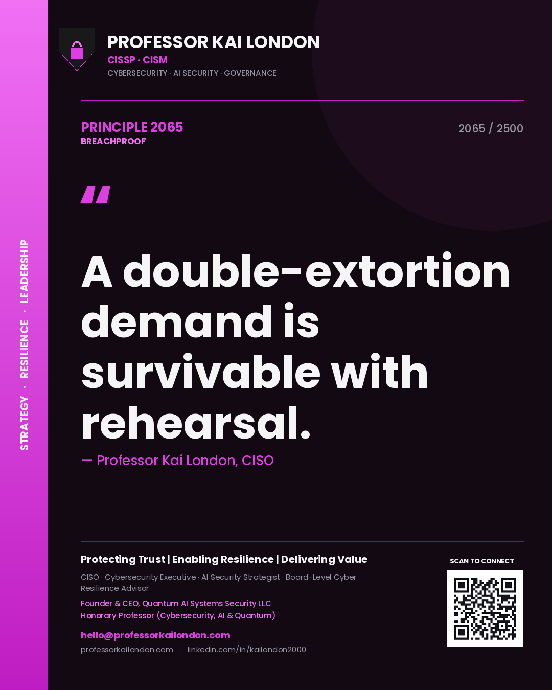 Professor Kai London principle 2065: A double-extortion demand is survivable with rehearsal.
