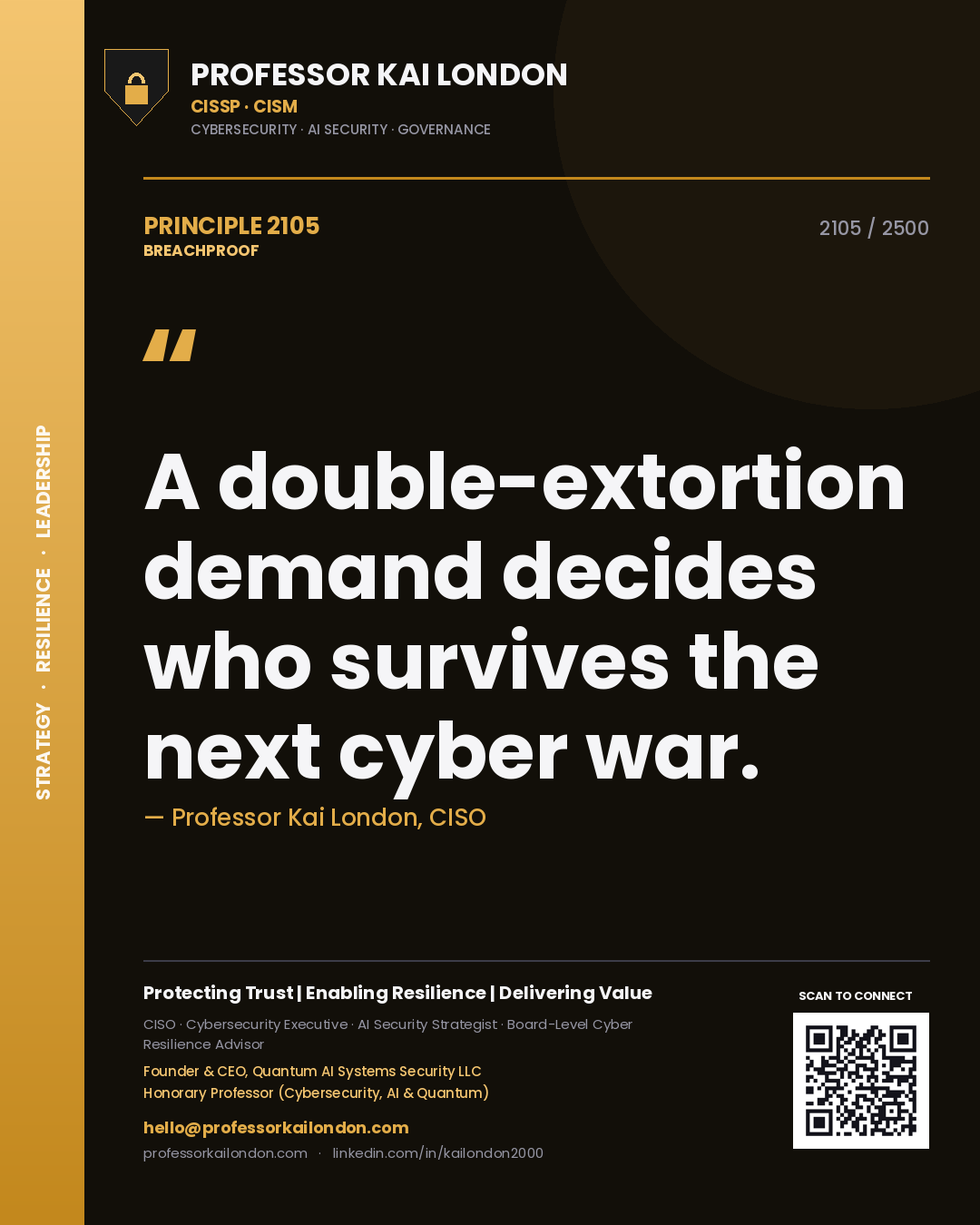 Professor Kai London principle 2105: A double-extortion demand decides who survives the next cyber war.