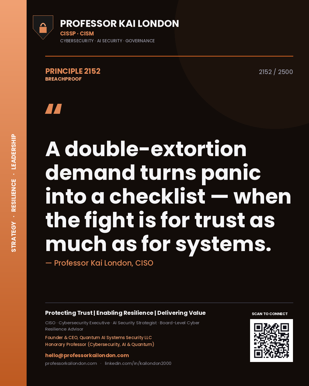 Professor Kai London principle 2152: A double-extortion demand turns panic into a checklist — when the fight is for trust as much as for systems.