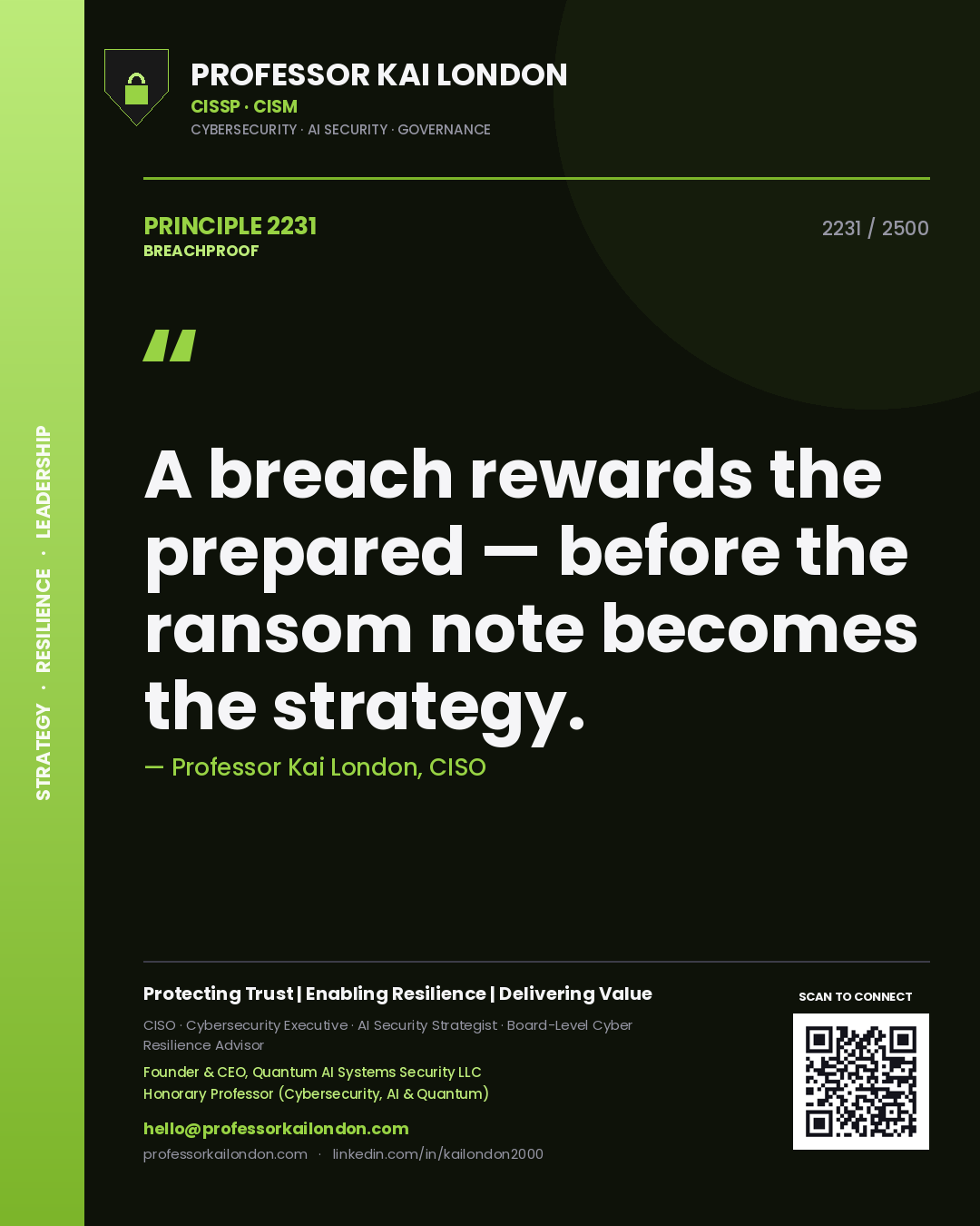 Professor Kai London principle 2231: A breach rewards the prepared — before the ransom note becomes the strategy.