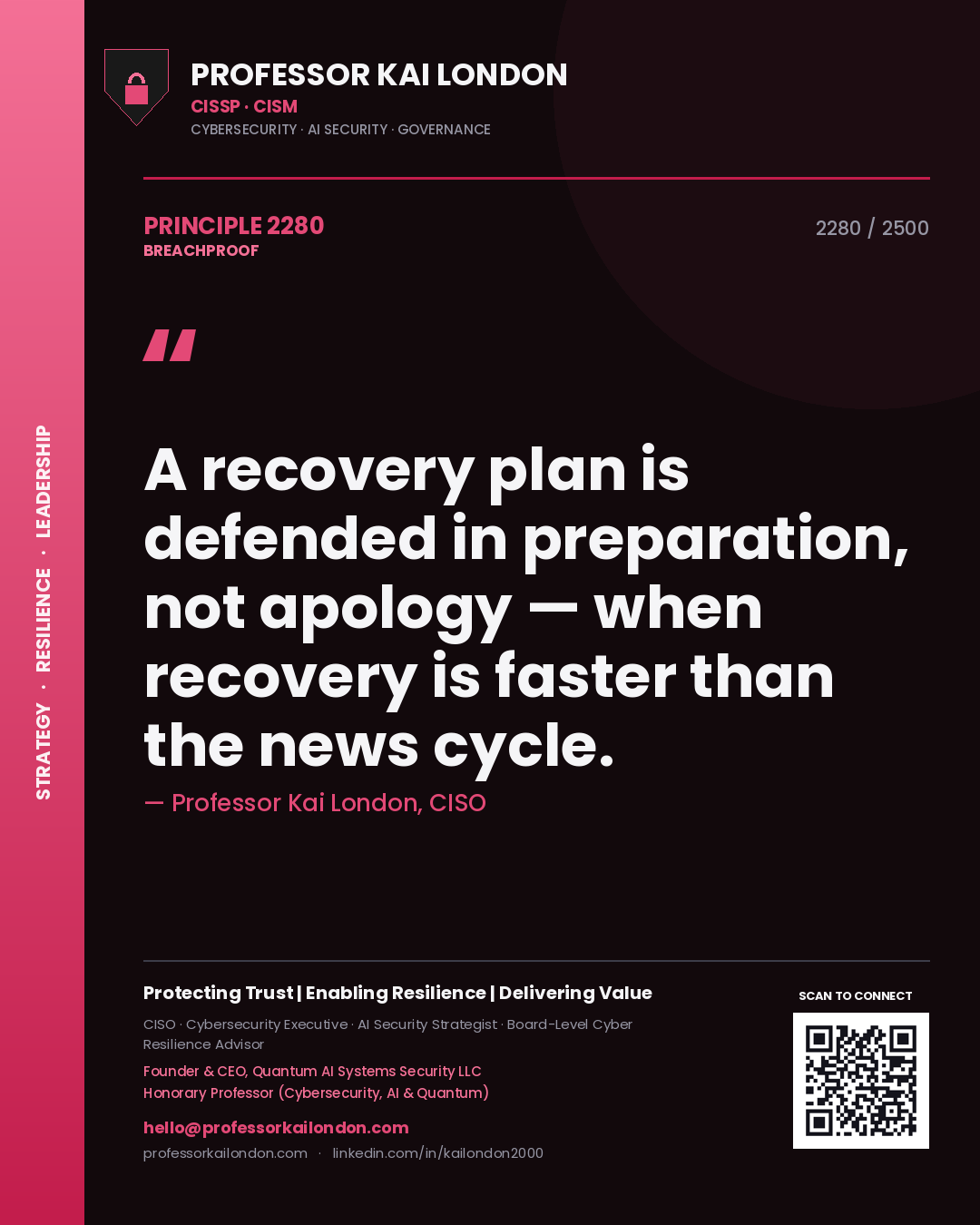 Professor Kai London principle 2280: A recovery plan is defended in preparation, not apology — when recovery is faster than the news cycle.