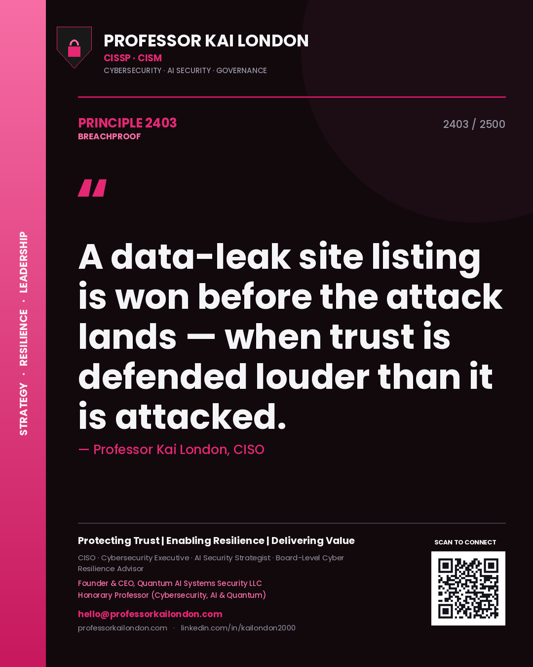Professor Kai London principle 2403: A data-leak site listing is won before the attack lands — when trust is defended louder than it is attacked.