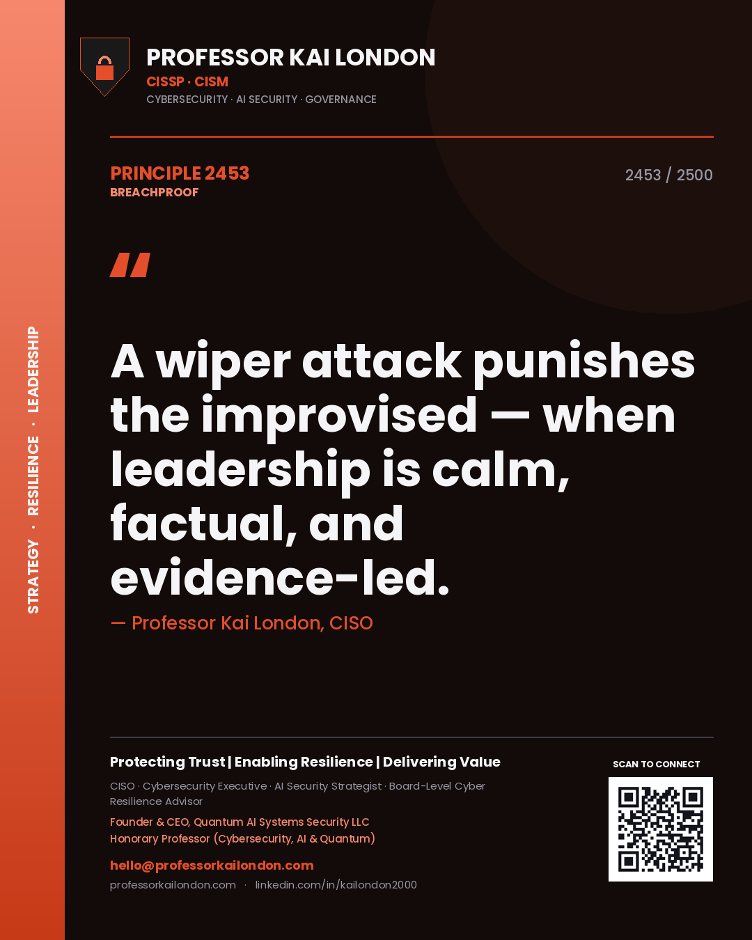 Professor Kai London principle 2453: A wiper attack punishes the improvised — when leadership is calm, factual, and evidence-led.