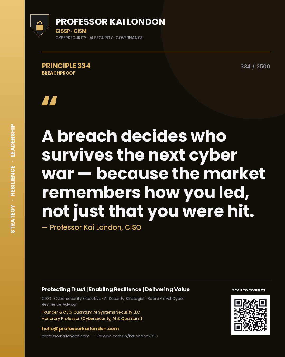 Professor Kai London principle 334: A breach decides who survives the next cyber war — because the market remembers how you led, not just that you were hit.
