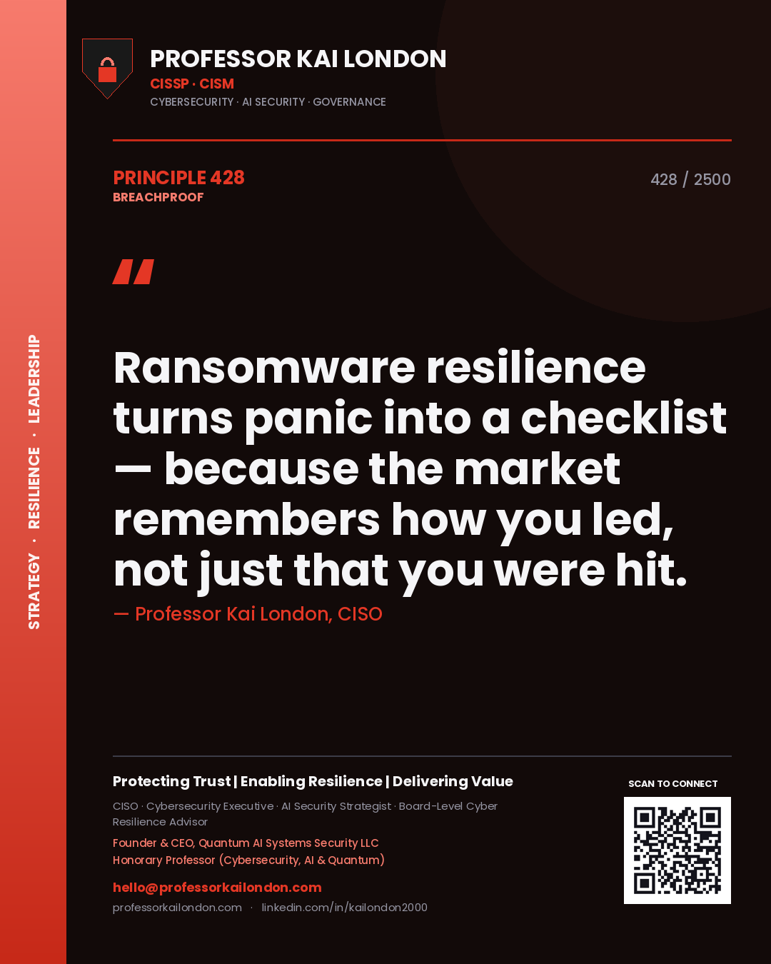 Professor Kai London principle 428: Ransomware resilience turns panic into a checklist — because the market remembers how you led, not just that you were hit.