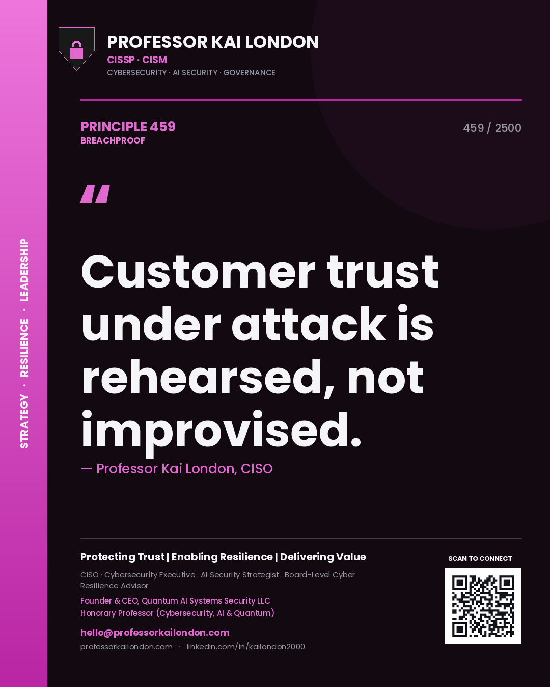 Professor Kai London principle 459: Customer trust under attack is rehearsed, not improvised.