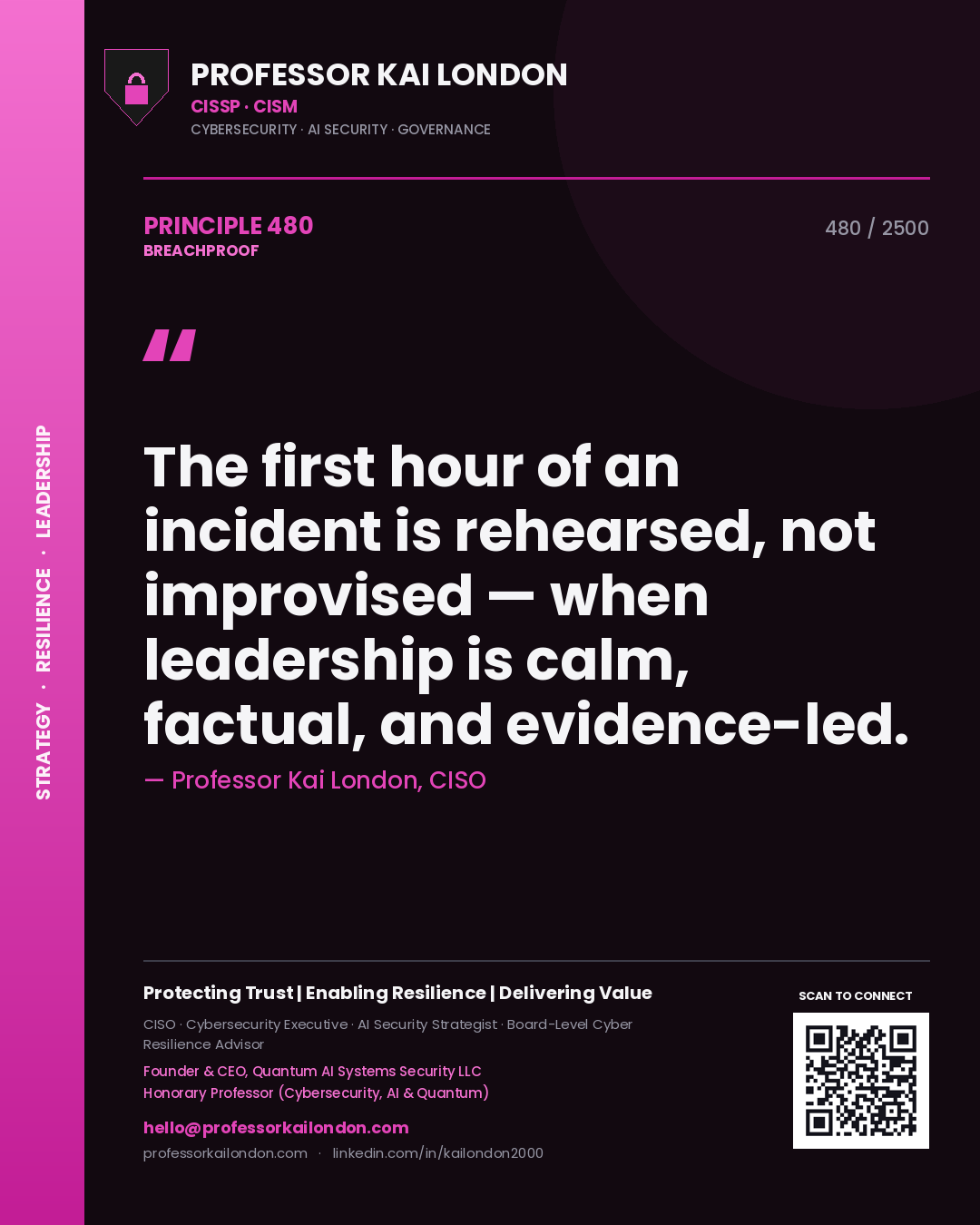 Professor Kai London principle 480: The first hour of an incident is rehearsed, not improvised — when leadership is calm, factual, and evidence-led.