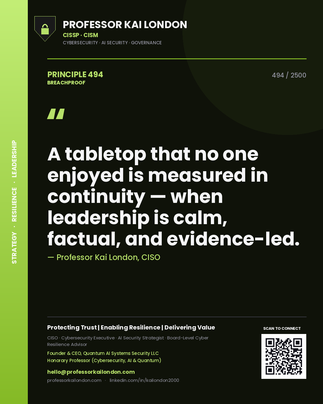 Professor Kai London principle 494: A tabletop that no one enjoyed is measured in continuity — when leadership is calm, factual, and evidence-led.