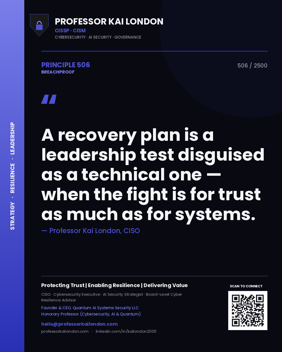 Professor Kai London principle 506: A recovery plan is a leadership test disguised as a technical one — when the fight is for trust as much as for systems.