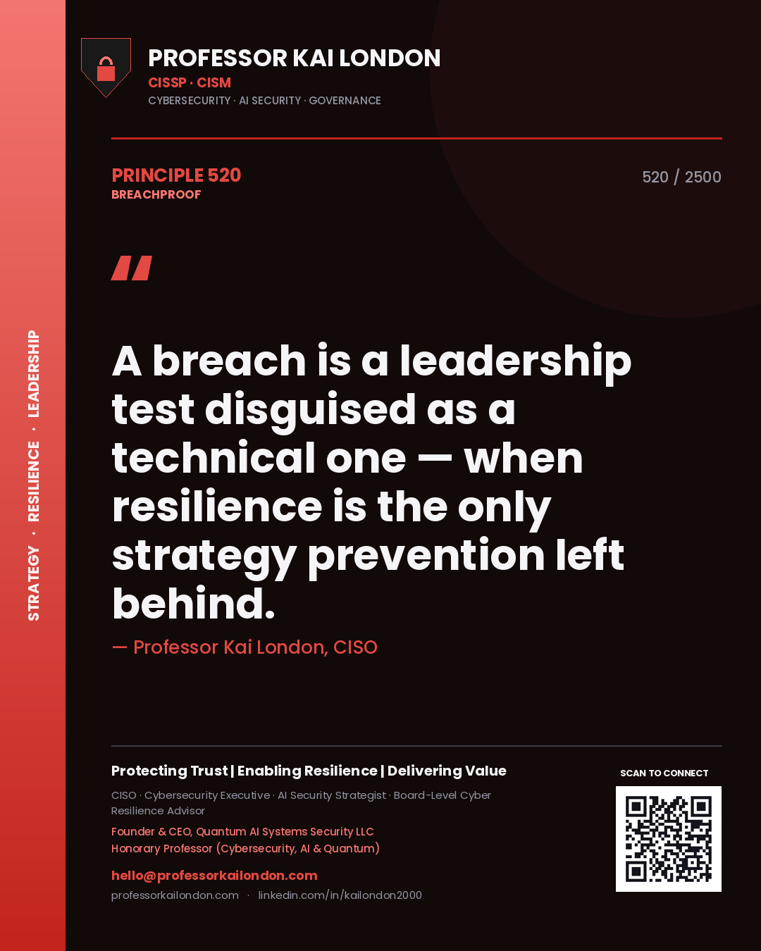 Professor Kai London principle 520: A breach is a leadership test disguised as a technical one — when resilience is the only strategy prevention left behind.