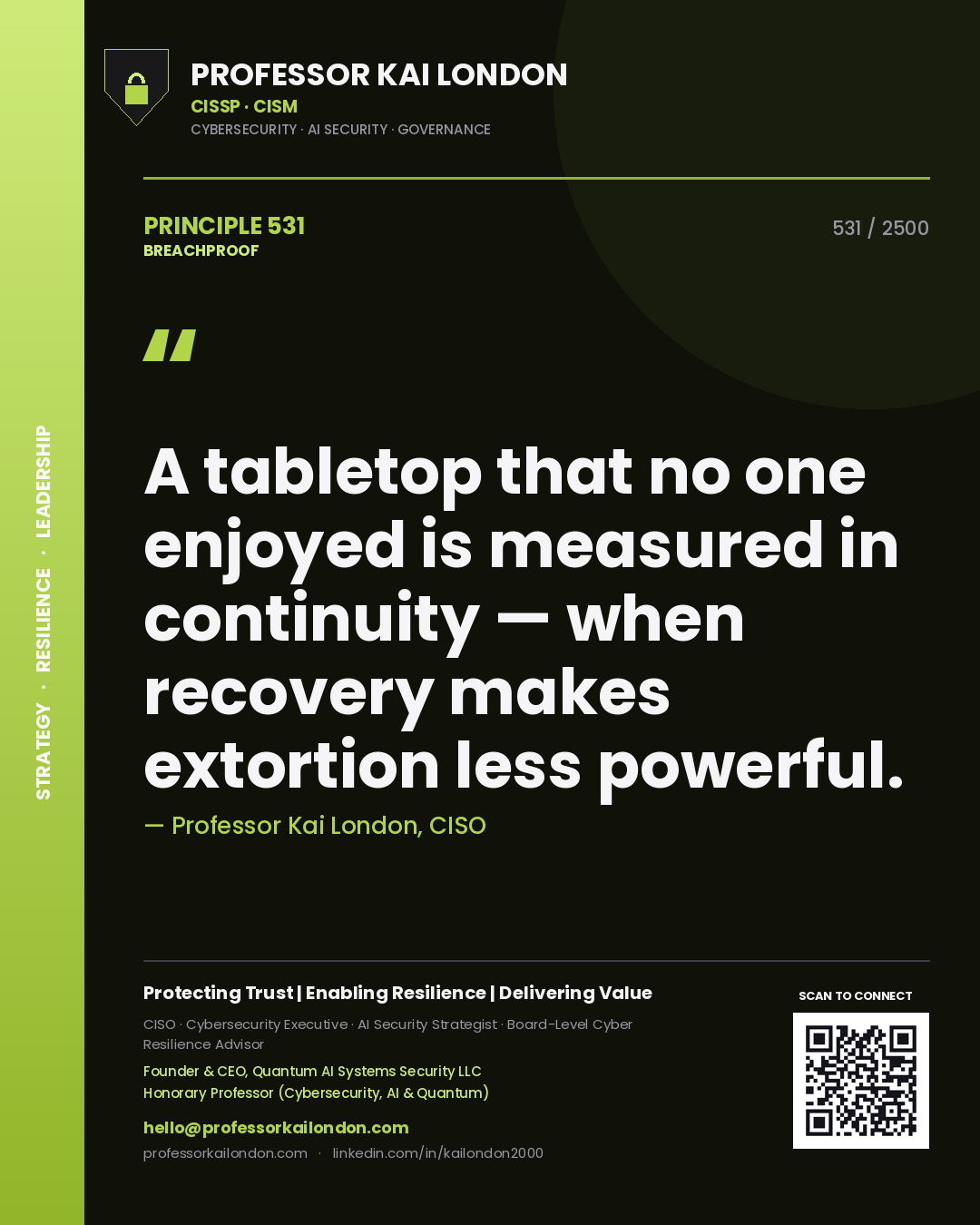 Professor Kai London principle 531: A tabletop that no one enjoyed is measured in continuity — when recovery makes extortion less powerful.