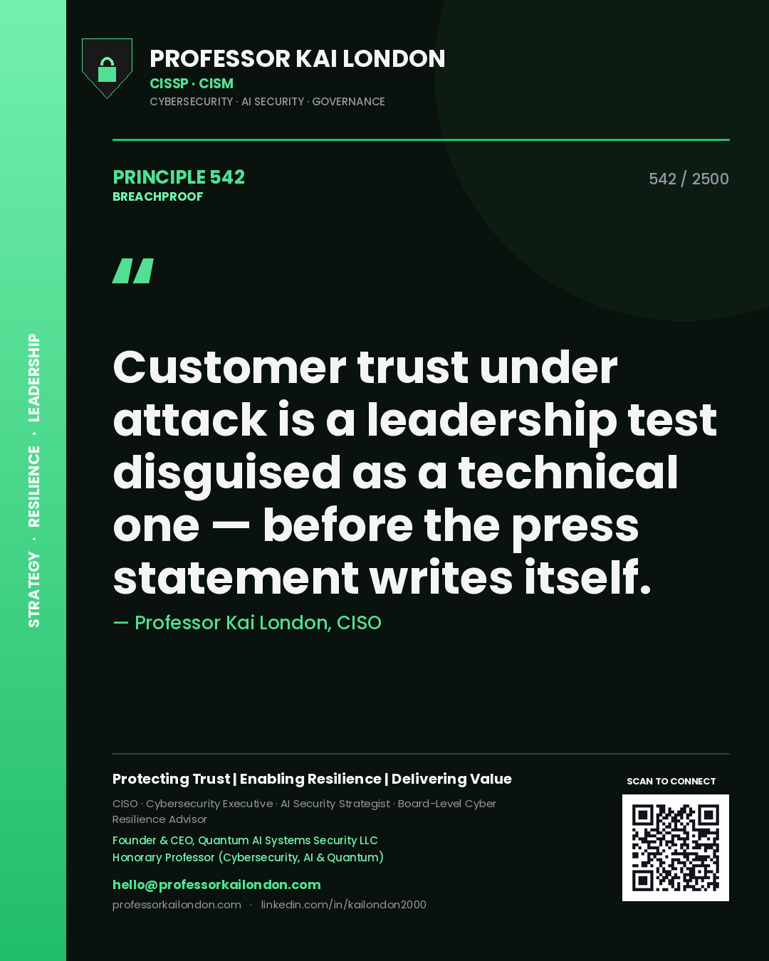Professor Kai London principle 542: Customer trust under attack is a leadership test disguised as a technical one — before the press statement writes itself.