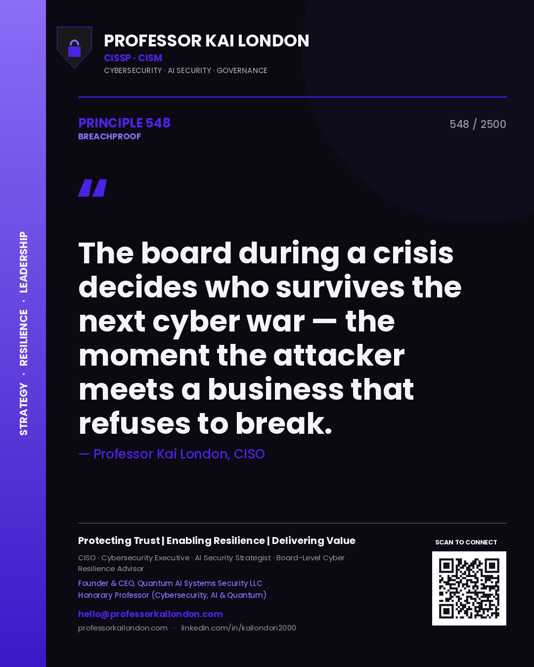 Professor Kai London principle 548: The board during a crisis decides who survives the next cyber war — the moment the attacker meets a business that refuses to break.
