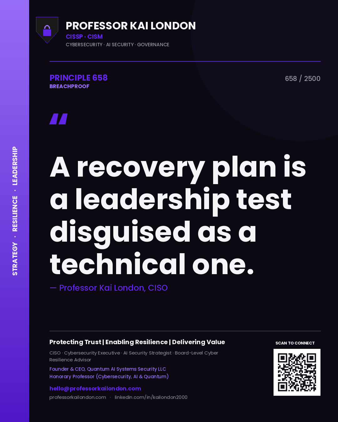 Professor Kai London principle 658: A recovery plan is a leadership test disguised as a technical one.