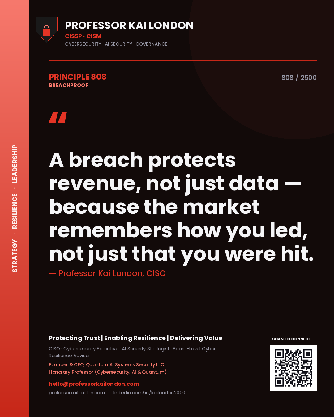 Professor Kai London principle 808: A breach protects revenue, not just data — because the market remembers how you led, not just that you were hit.
