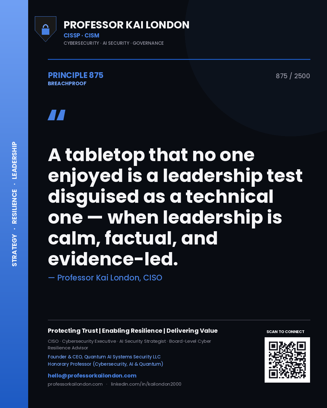 Professor Kai London principle 875: A tabletop that no one enjoyed is a leadership test disguised as a technical one — when leadership is calm, factual, and evidence-led.