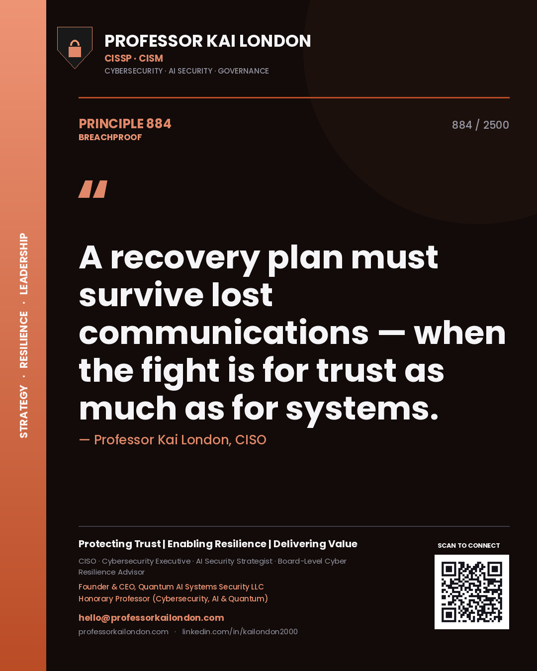 Professor Kai London principle 884: A recovery plan must survive lost communications — when the fight is for trust as much as for systems.