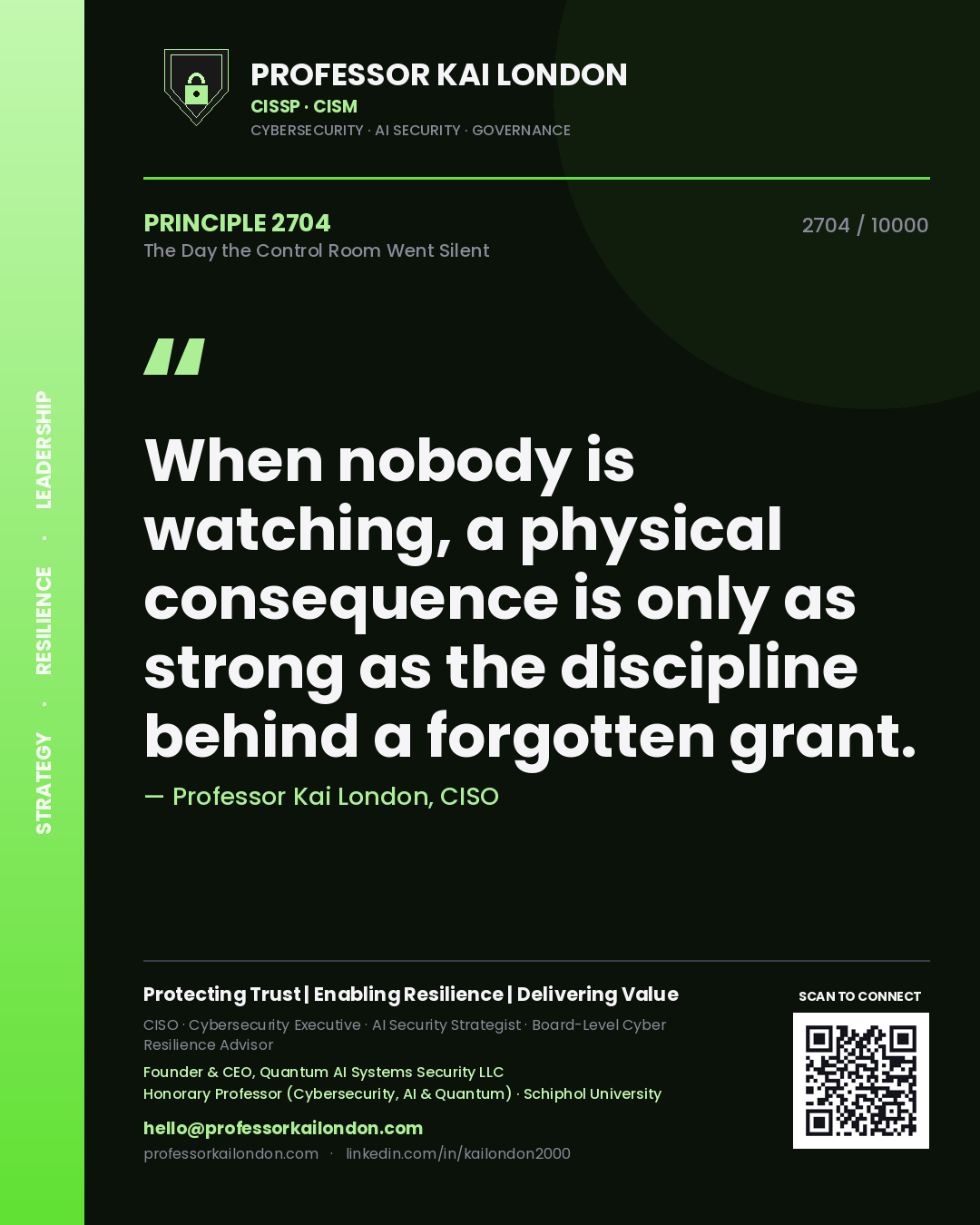 Professor Kai London principle 2704: When nobody is watching, a physical consequence is only as strong as the discipline behind a forgotten grant.