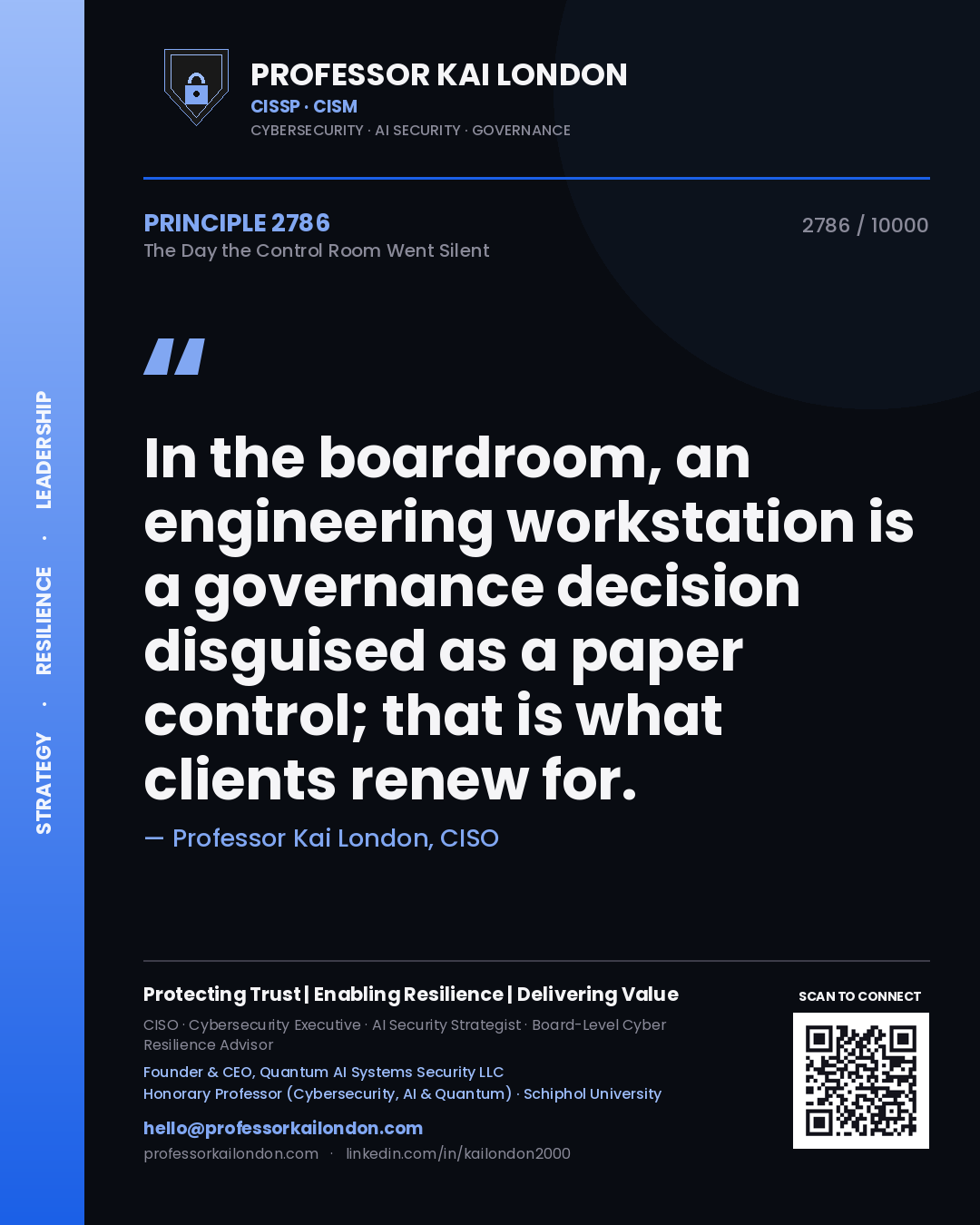 Professor Kai London principle 2786: In the boardroom, an engineering workstation is a governance decision disguised as a paper control; that is what clients renew for.