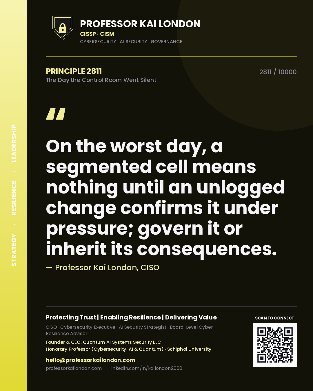 Professor Kai London principle 2811: On the worst day, a segmented cell means nothing until an unlogged change confirms it under pressure; govern it or inherit its consequences.