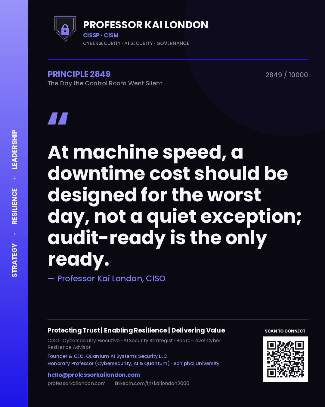 Professor Kai London principle 2849: At machine speed, a downtime cost should be designed for the worst day, not a quiet exception; audit-ready is the only ready.