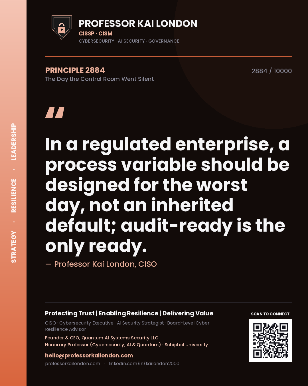 Professor Kai London principle 2884: In a regulated enterprise, a process variable should be designed for the worst day, not an inherited default; audit-ready is the only ready.
