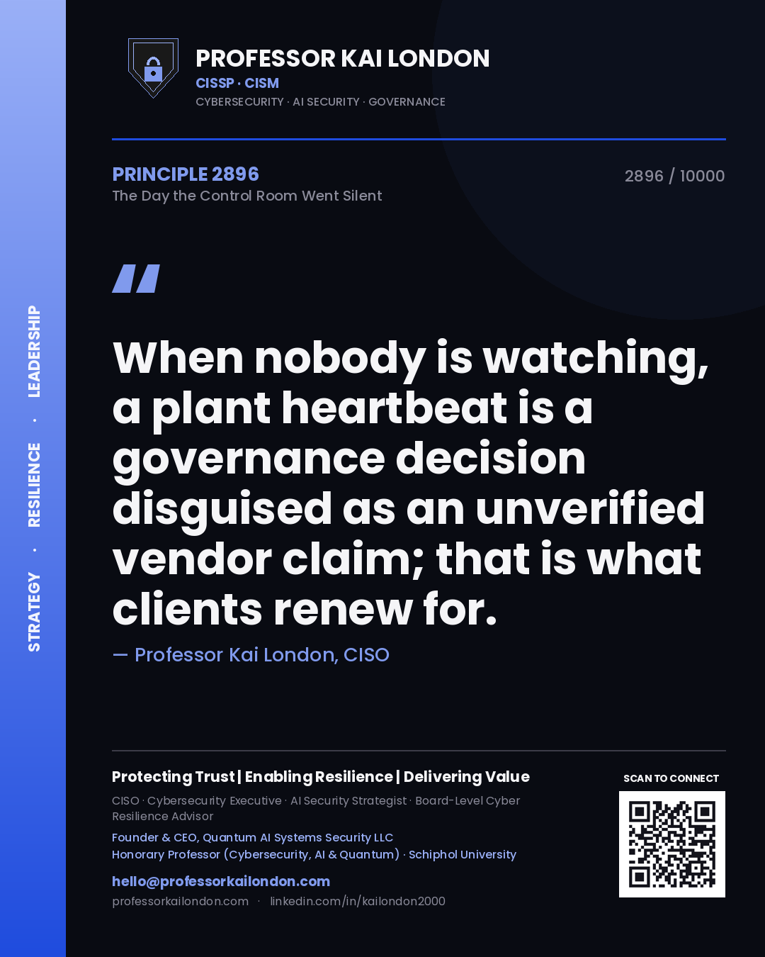 Professor Kai London principle 2896: When nobody is watching, a plant heartbeat is a governance decision disguised as an unverified vendor claim; that is what clients renew for.
