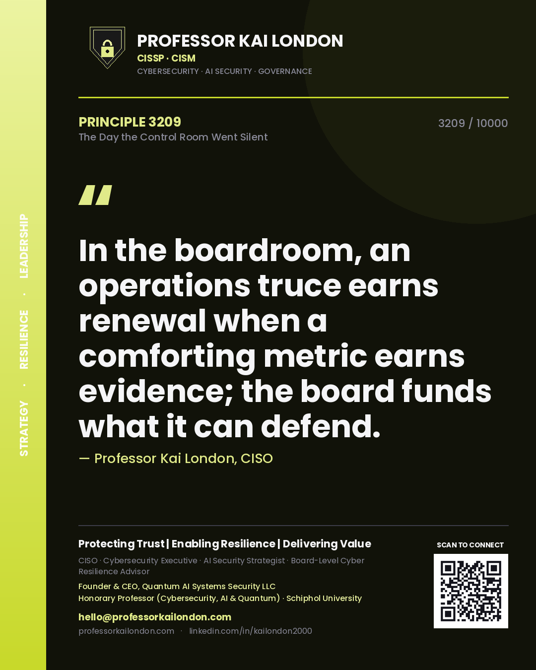 Professor Kai London principle 3209: In the boardroom, an operations truce earns renewal when a comforting metric earns evidence; the board funds what it can defend.
