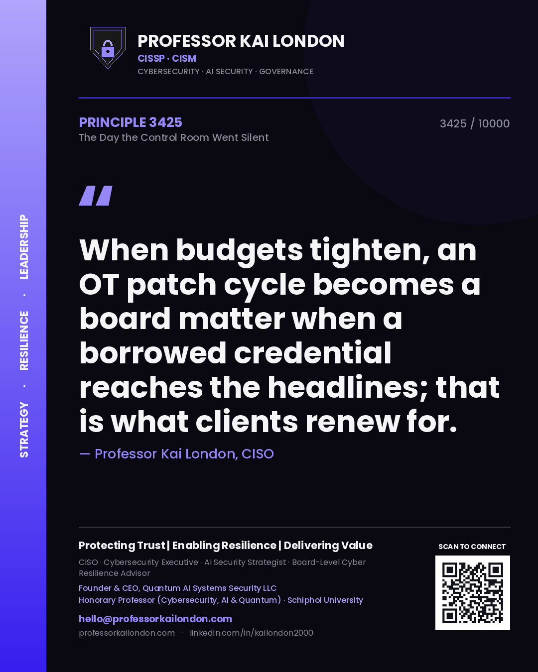 Professor Kai London principle 3425: When budgets tighten, an OT patch cycle becomes a board matter when a borrowed credential reaches the headlines; that is what clients renew for.
