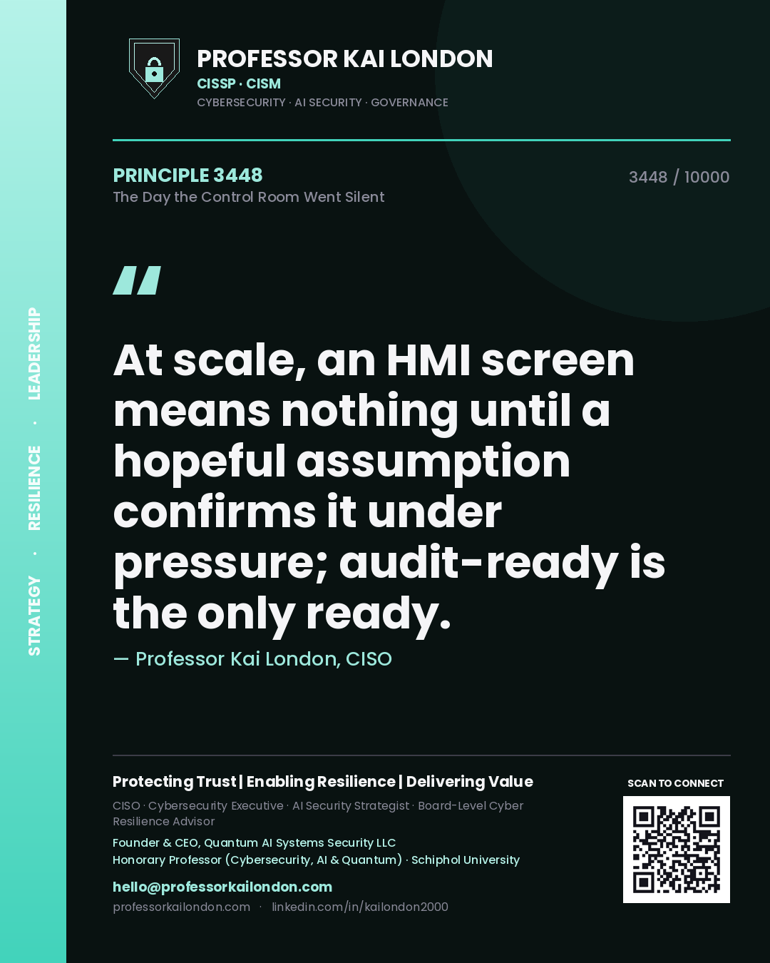 Professor Kai London principle 3448: At scale, an HMI screen means nothing until a hopeful assumption confirms it under pressure; audit-ready is the only ready.