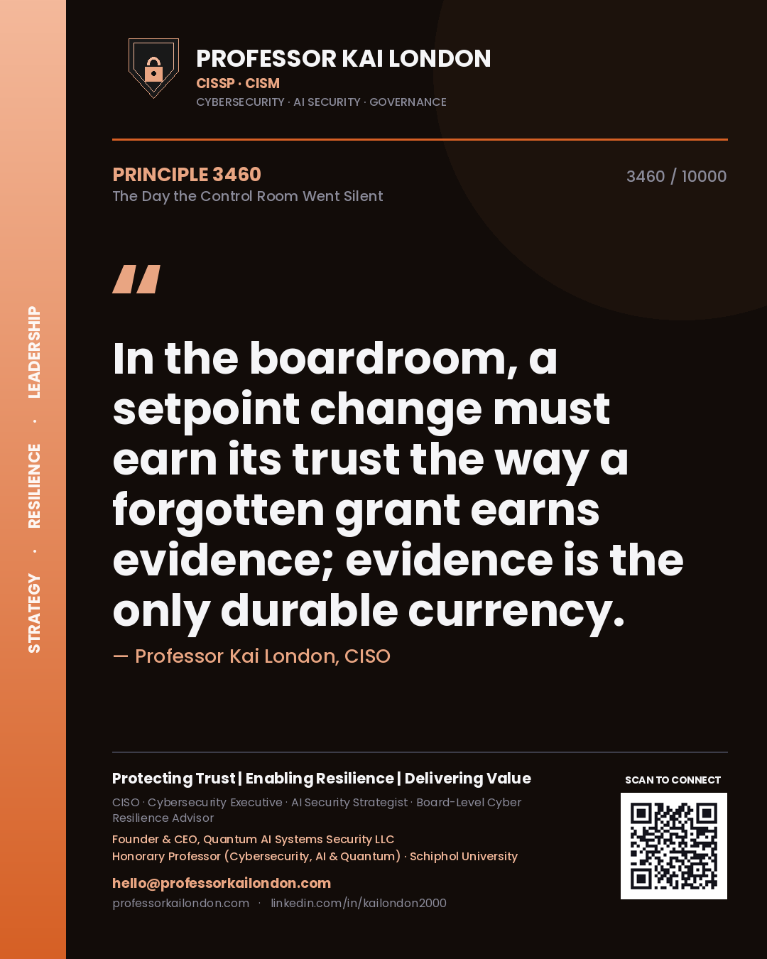Professor Kai London principle 3460: In the boardroom, a setpoint change must earn its trust the way a forgotten grant earns evidence; evidence is the only durable currency.