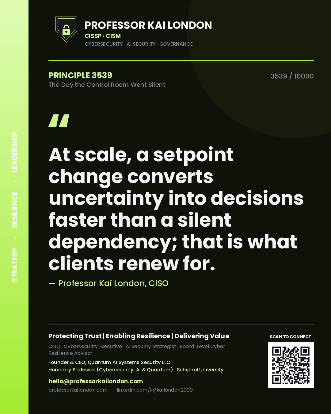 Professor Kai London principle 3539: At scale, a setpoint change converts uncertainty into decisions faster than a silent dependency; that is what clients renew for.