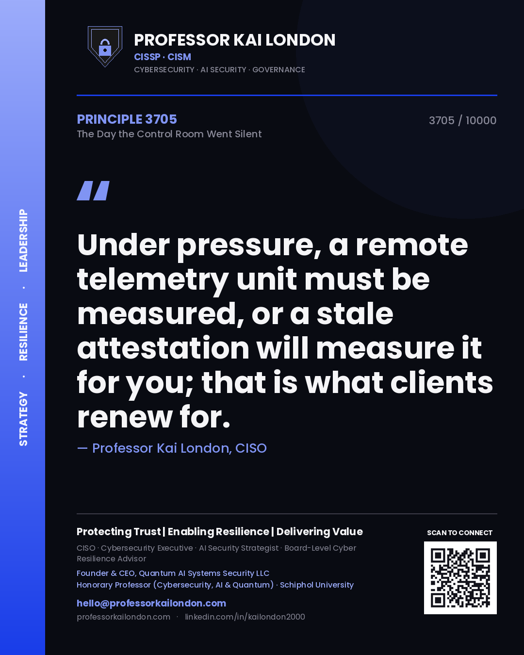 Professor Kai London principle 3705: Under pressure, a remote telemetry unit must be measured, or a stale attestation will measure it for you; that is what clients renew for.