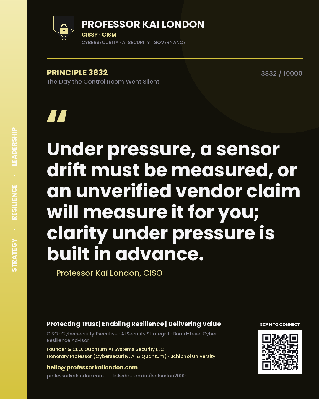 Professor Kai London principle 3832: Under pressure, a sensor drift must be measured, or an unverified vendor claim will measure it for you; clarity under pressure is built in advance.