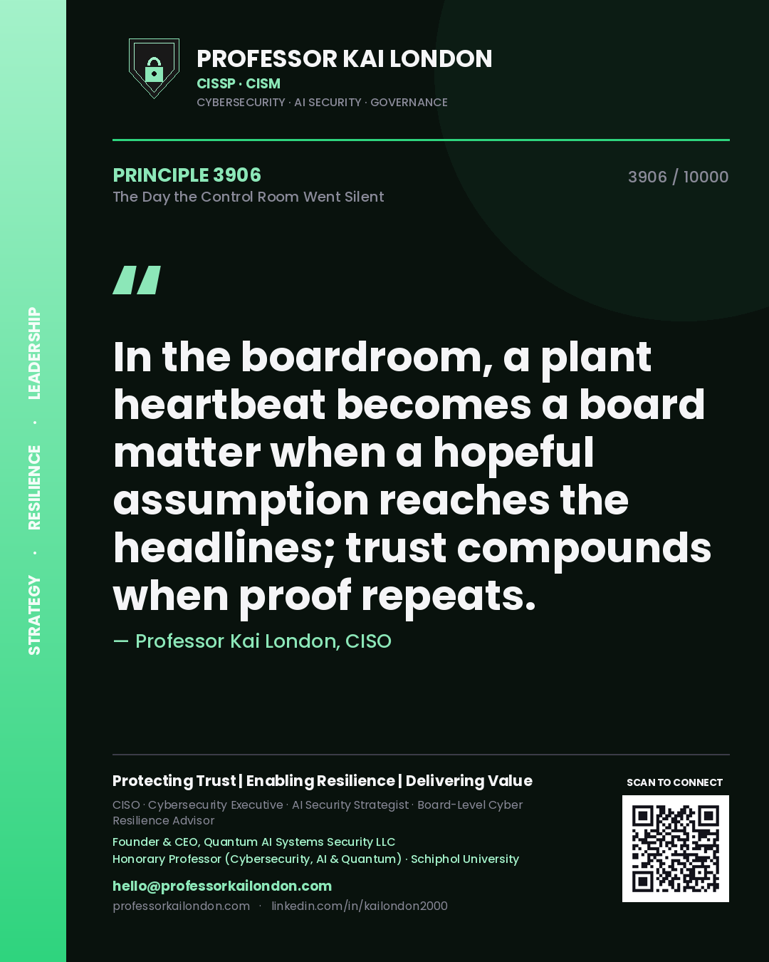 Professor Kai London principle 3906: In the boardroom, a plant heartbeat becomes a board matter when a hopeful assumption reaches the headlines; trust compounds when proof repeats.