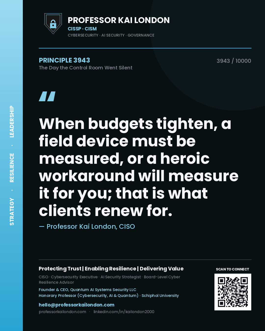 Professor Kai London principle 3943: When budgets tighten, a field device must be measured, or a heroic workaround will measure it for you; that is what clients renew for.