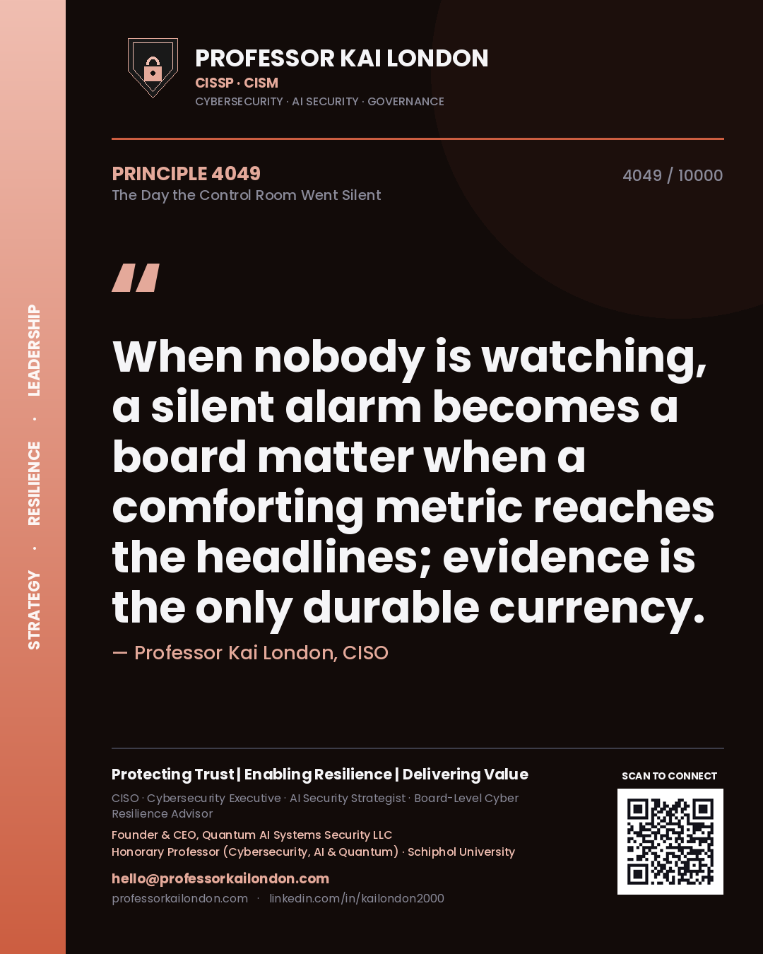 Professor Kai London principle 4049: When nobody is watching, a silent alarm becomes a board matter when a comforting metric reaches the headlines; evidence is the only durable currency.