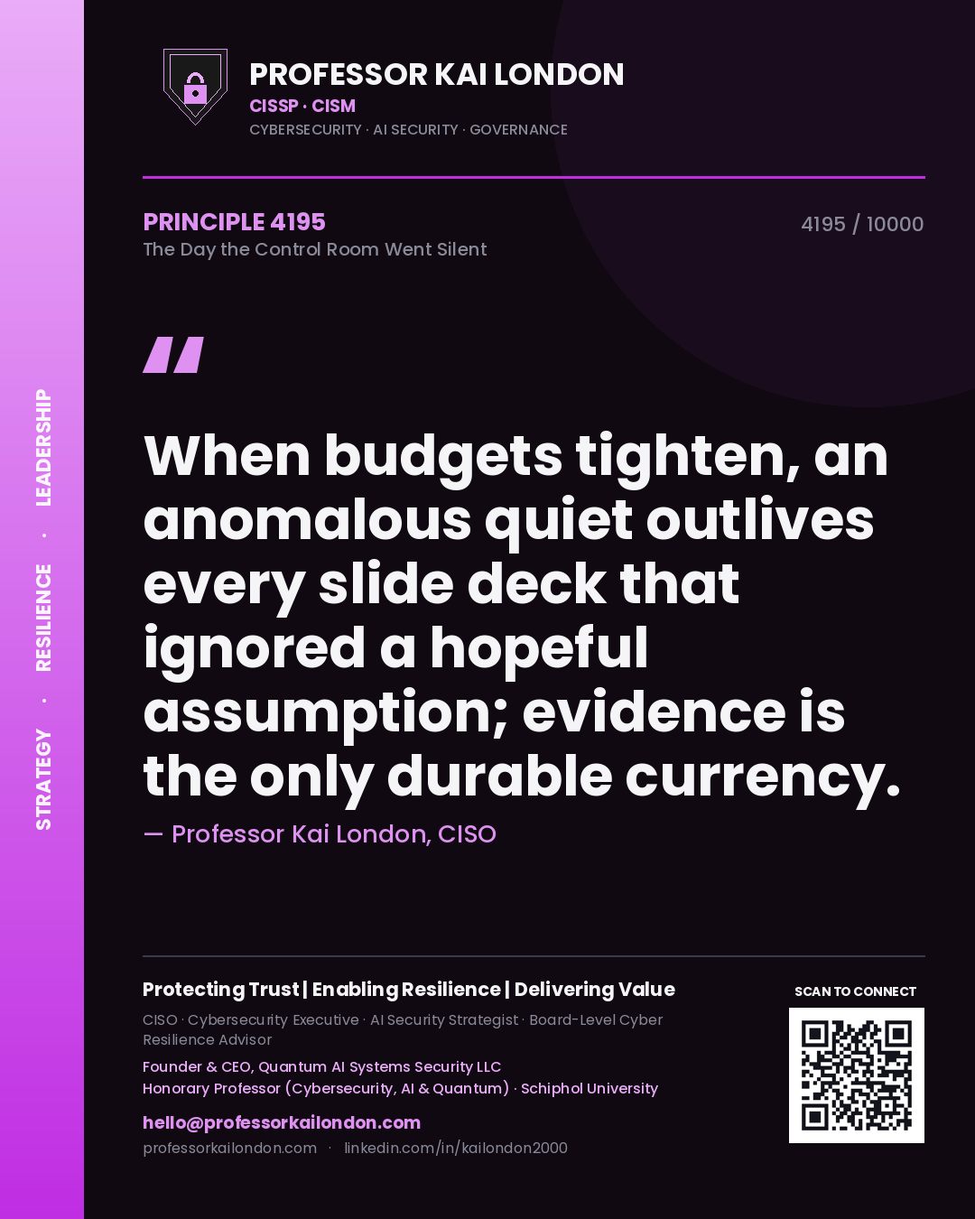 Professor Kai London principle 4195: When budgets tighten, an anomalous quiet outlives every slide deck that ignored a hopeful assumption; evidence is the only durable currency.