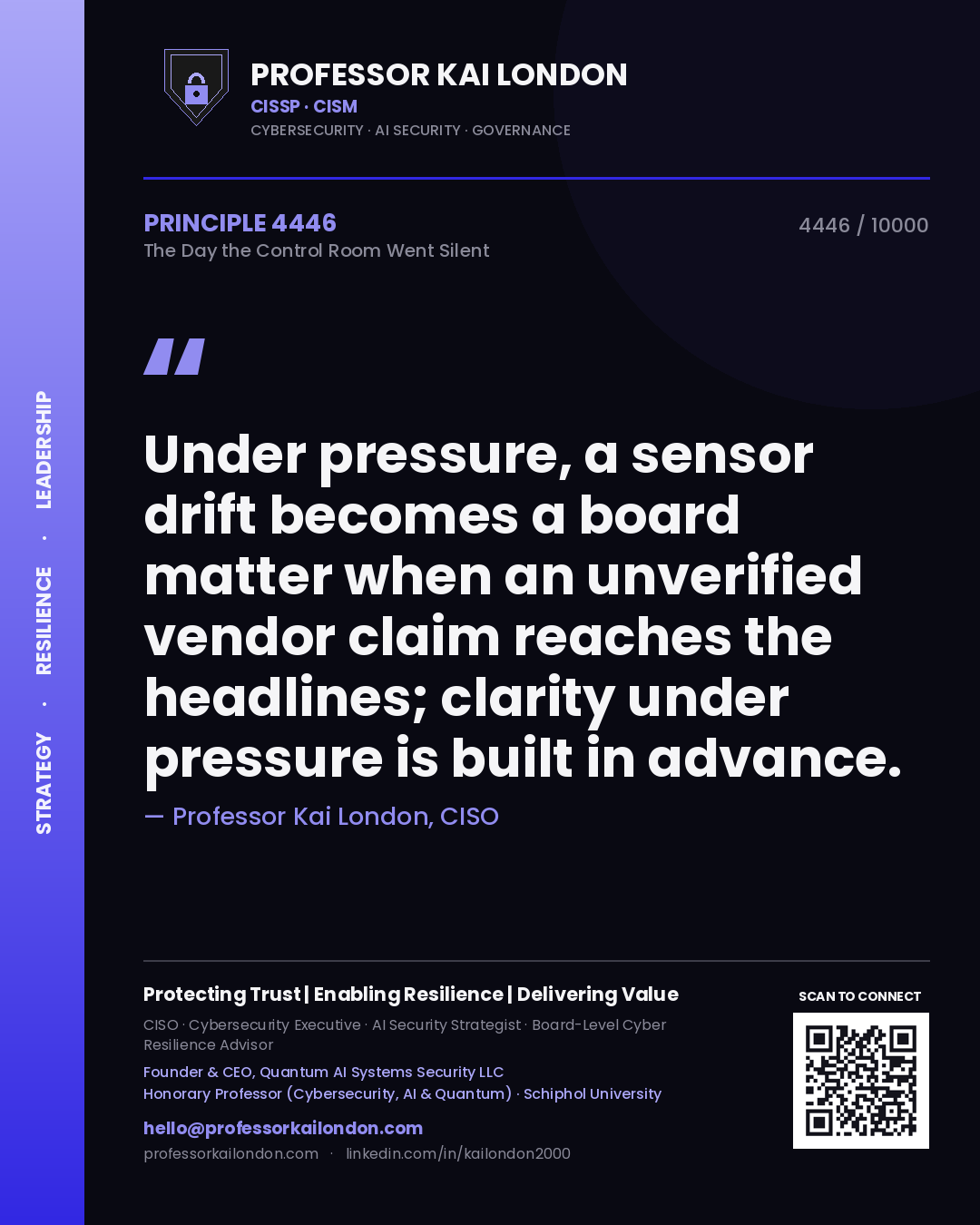 Professor Kai London principle 4446: Under pressure, a sensor drift becomes a board matter when an unverified vendor claim reaches the headlines; clarity under pressure is built in advance.