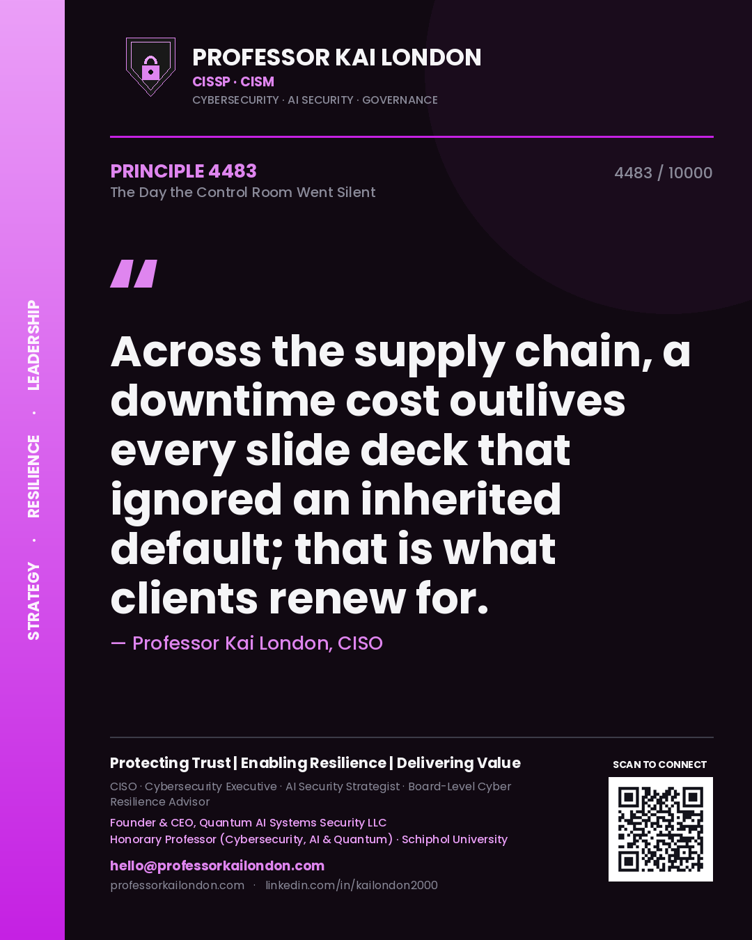 Professor Kai London principle 4483: Across the supply chain, a downtime cost outlives every slide deck that ignored an inherited default; that is what clients renew for.