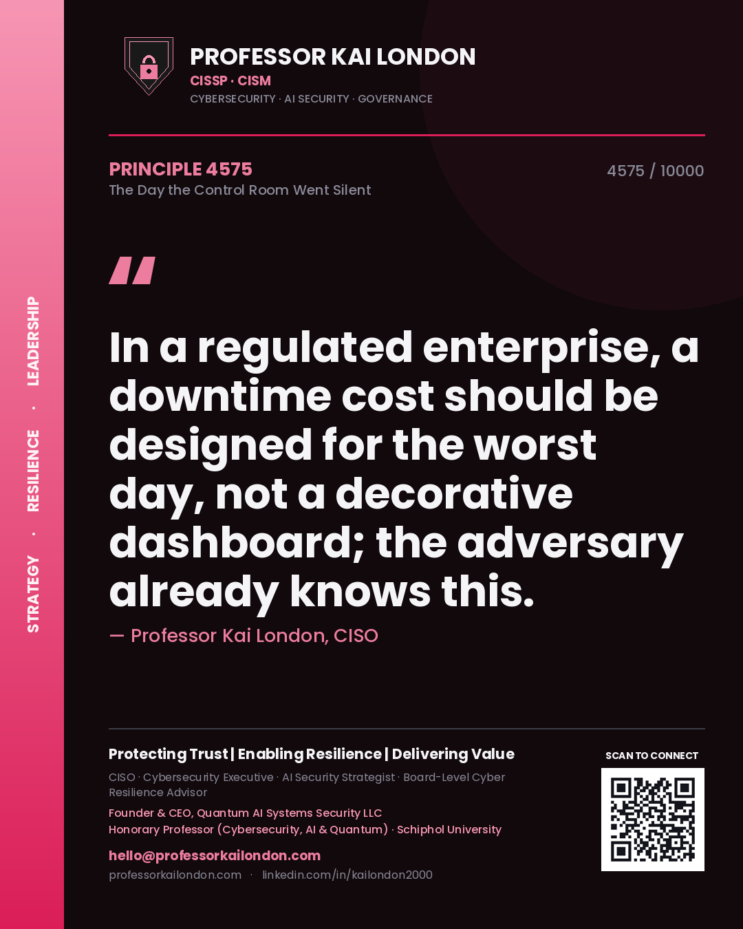 Professor Kai London principle 4575: In a regulated enterprise, a downtime cost should be designed for the worst day, not a decorative dashboard; the adversary already knows this.